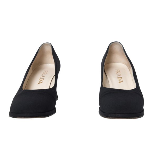 Black Prada Square-Toe Block Heel