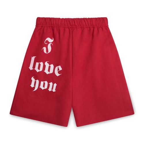 I Love You Printed Sweat Short - Red