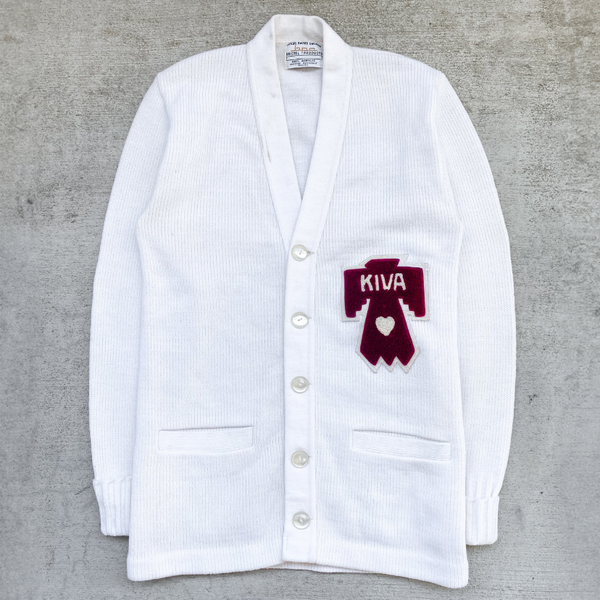 1960s Kiva White Letterman Cardigan Sweater