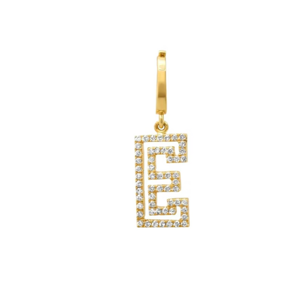 14k Yellow Gold Mini Diamond Outline “E” Initial Charm