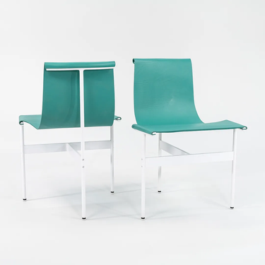 Pair of Turquoise Leather TG-10 Sling Dining Chairs by Gratz Industries, 2021