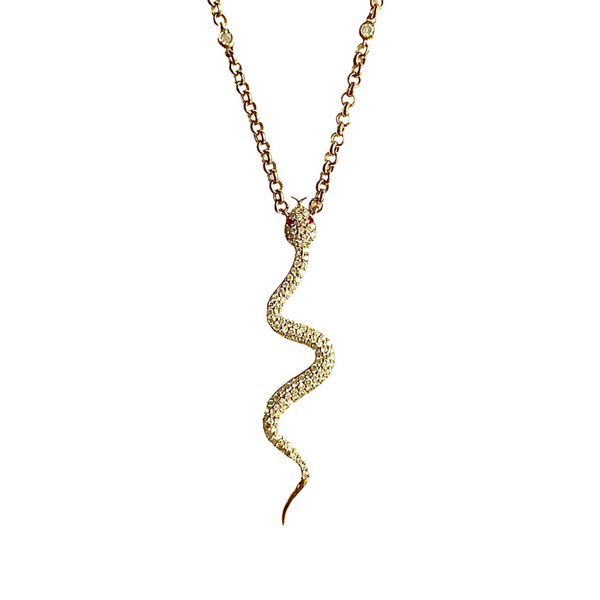 14k Ruby and Diamond Serpent Pendant Necklace