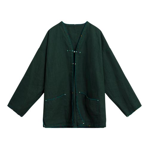Traditional Thai Dark Green Long-sleeve Jacket