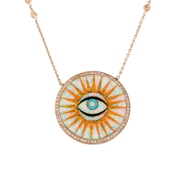 Jacquie Aiche Opal Eye Burst Diamond 14k Yellow Gold Pendant Necklace