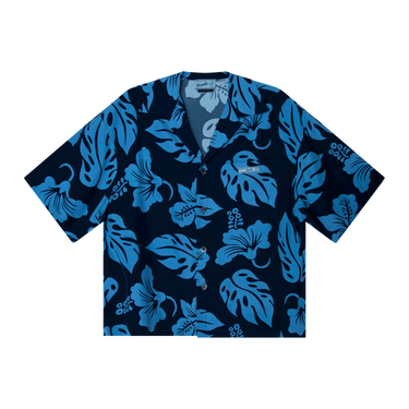 Prada Blue Hibiscus Print Hawaiian Bowling Shirt