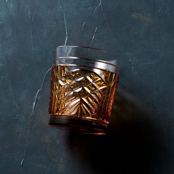 SATSUMA KIRIKO SHORT ROCK GLASS - AMBER