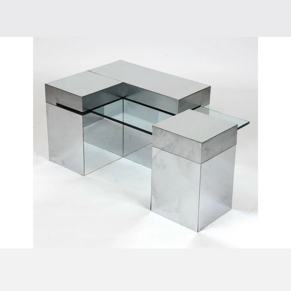 Mirrored Steel and Glass Side Table