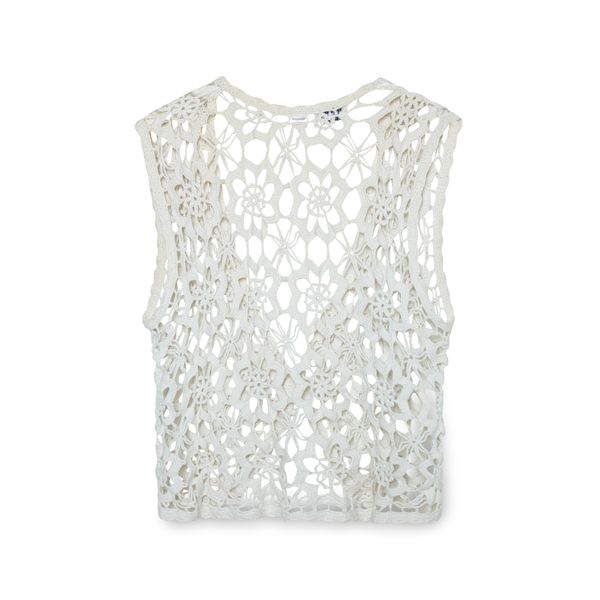 Lauren Brooke White Knit Flower Vest