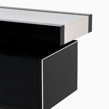 Drybar Set in Black Lacquer with Chrome Detailing and Cowhide Upholstery by Willy Rizzo, 1970