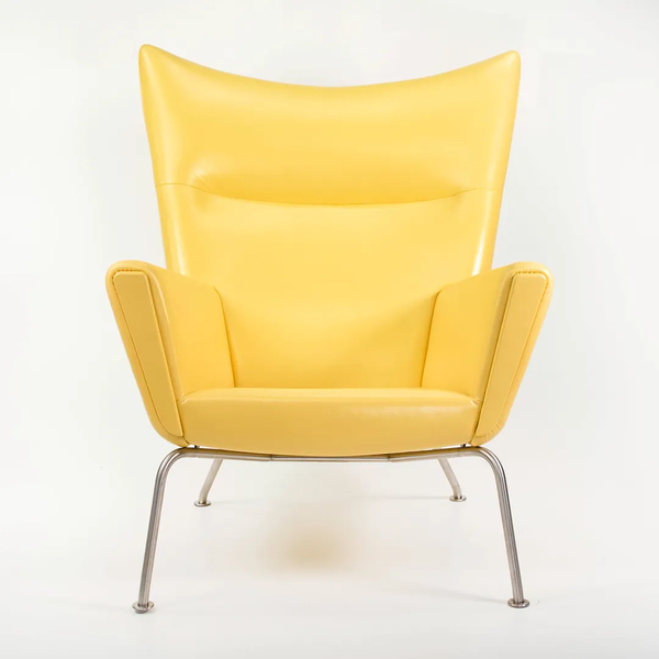 Yellow Leather Wing Lounge Chair by Hans Wegner for Carl Hansen, 2020