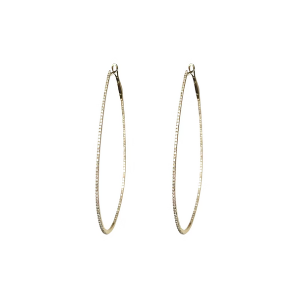 18K Yellow Gold Diamond Inside- Out Teardrop Hoop Earrings