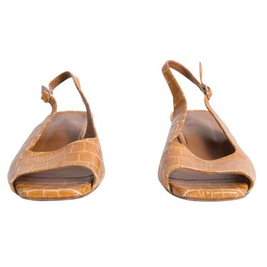 By Far Croc Embossed Leather Mules - Tan