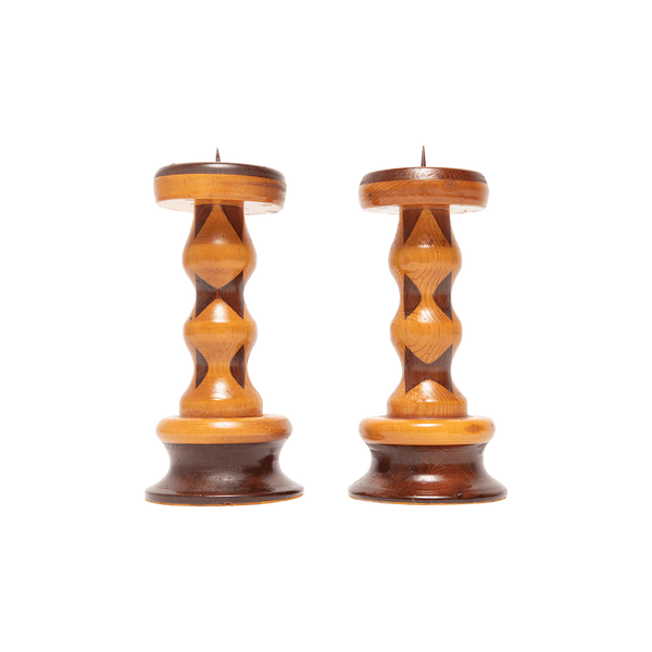 Vintage Marquetry Candlesticks