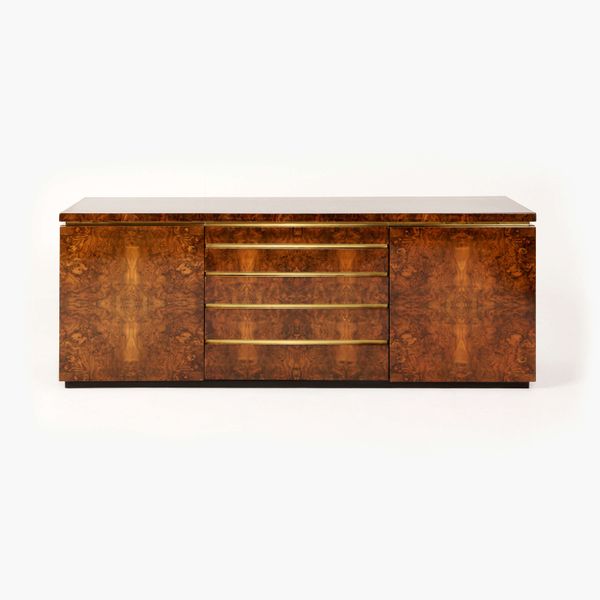 Lacquered Burl Sideboard with Gilded Profiles by Jean-Claude Mahey, 1970