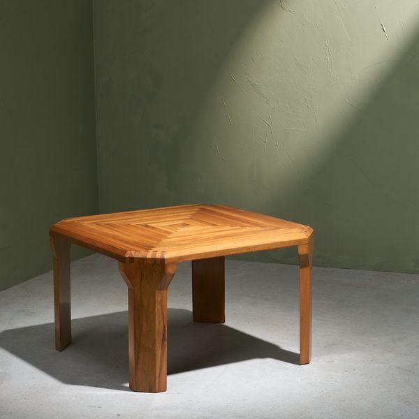 Coffee Table in Solid Italian Walnut with Geometric Inlayed Pattern, Italy, 1950s