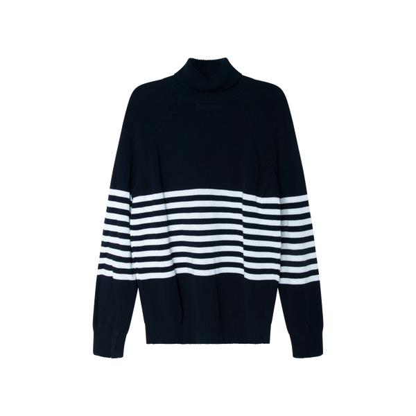 Wooster + Lardini Navy Striped Turtle Neck Sweater 