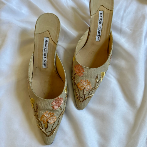 Floral Embroidery Manolo Mule Heels