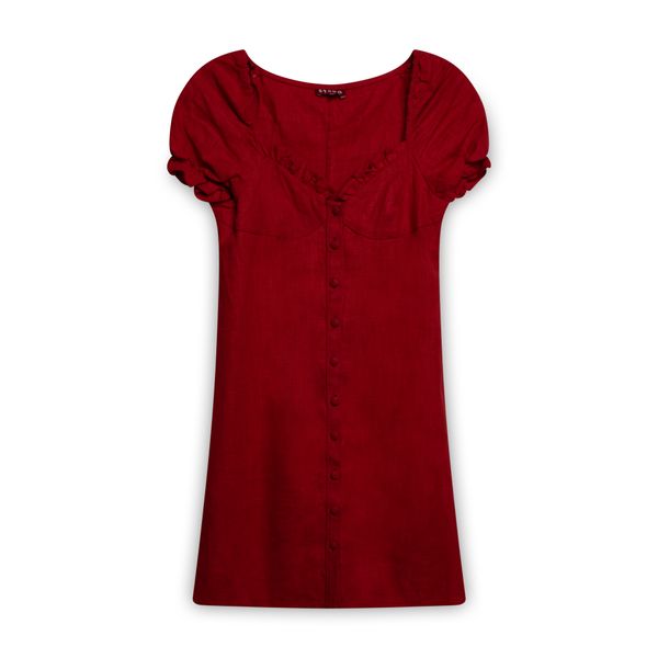 Staud Linen Puffy Sleeve Dress