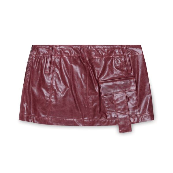 Burgundy Leather Cargo Mini Skirt