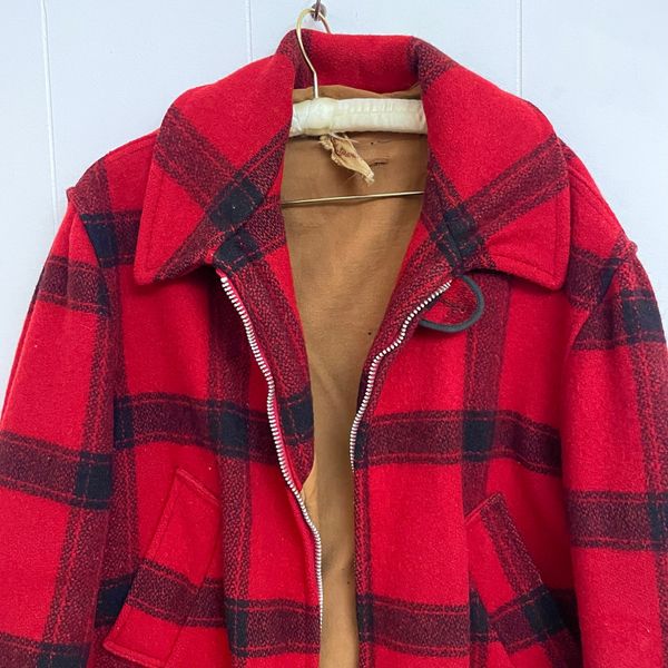 Distressed 1940s Buffalo Plaid Hunting Jacket