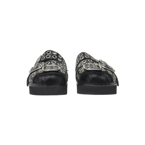 Black Buckle and Grommet Mule