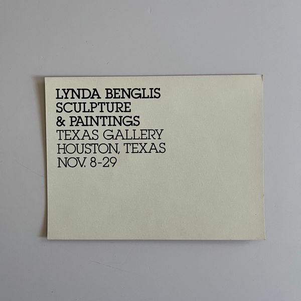 Lynda Benglis - Sculpture and Paintings at Texas Gallery, 1975 Invitation