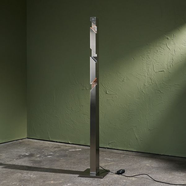 Geometric Floor Lamp in Stainless Steel with Two Adjustable Shades, 1980s