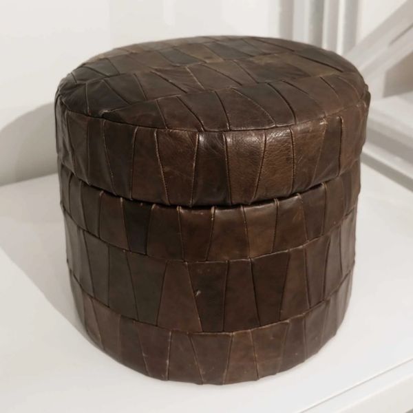 Brown Patchwork Circle Ottoman by De Sede, 1970s