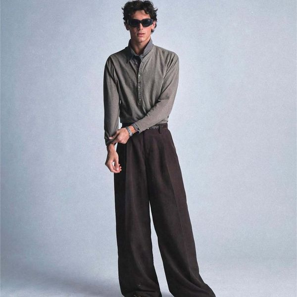 Brown Nylon Pleated Trousers