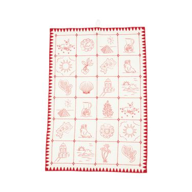 Redwork Tea Towel In Red