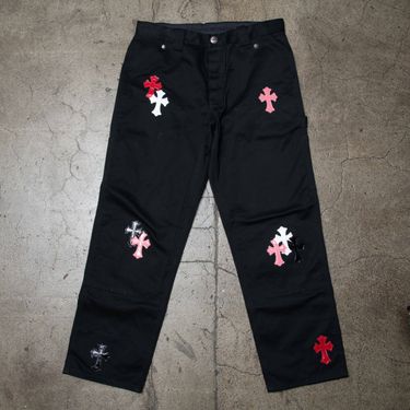 Chrome Hearts Black cargo pants with pvc pink crosses