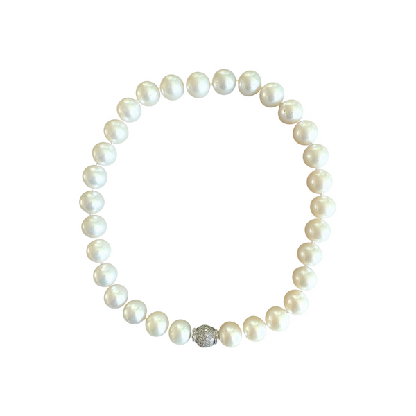 Vintage South Sea Pearl Necklace with 18k White Gold Diamond Clasp