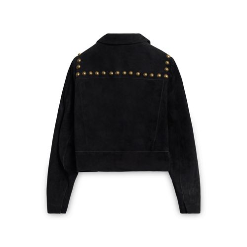 Sandro Suede Leather Jacket with Brass Buttons - Black