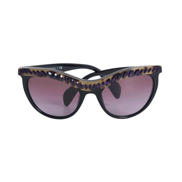 Prada Black Cat Eye Purple Crystal Studded Sunglasses