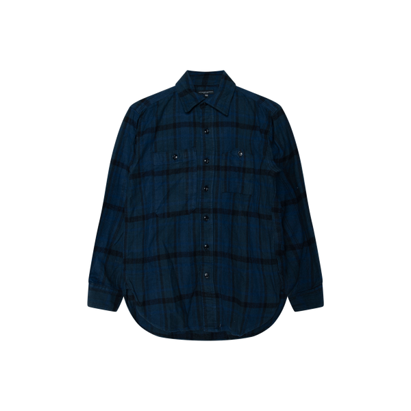 Engineered Garments Navy and Green Plaid Flannel