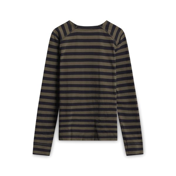 Ganni Olive and Dark Grey Striped Long-sleeve