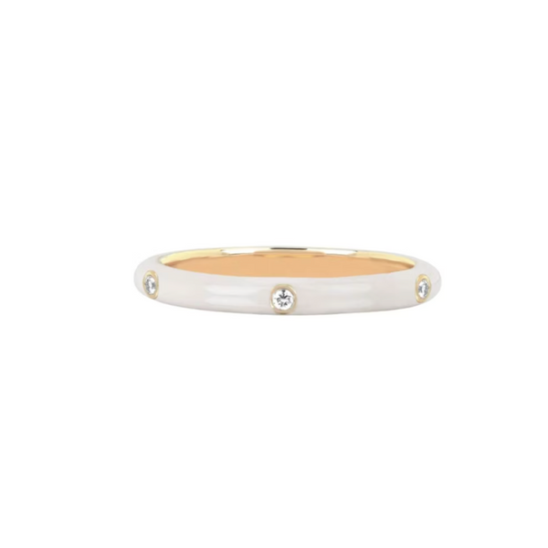 EF Collection 14k Yellow Gold Triple Diamond White Enamel Ring