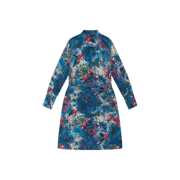 La Bohéme Blue Floral Silk Shirt Dress