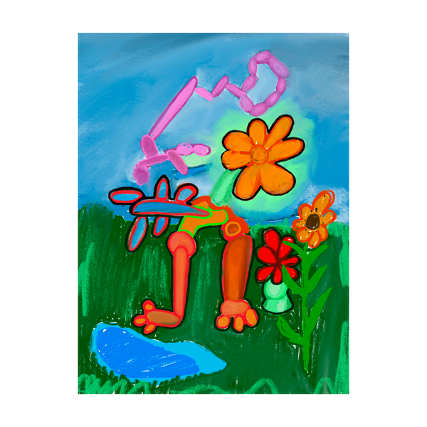 Figure in field with flowers