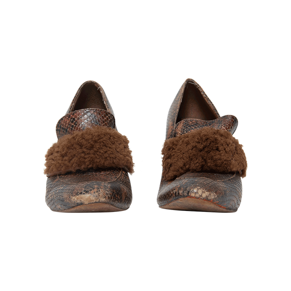 BCBG Fluffy Crocodile Loafer Heels