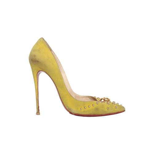 Christian Louboutin Chartreuse Suede Studded Accent Pumps