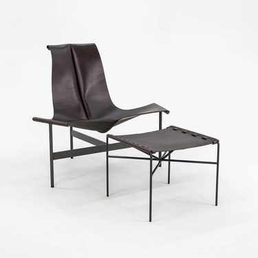 Dark Brown Leather and Blackened Frame TG-15 Sling Lounge Chair and TG-19 Ottoman Set by Gratz Industries, 2021