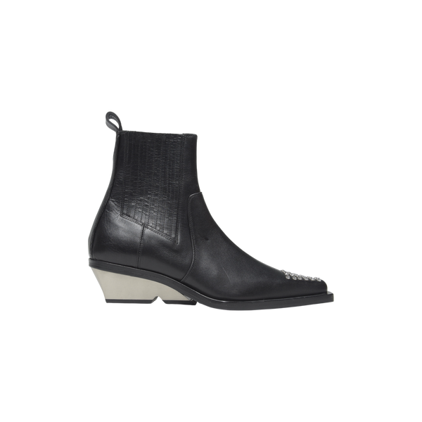 Black Leather Studded Ankle Boots