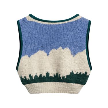 Vintage Light Blue, White, and Green Knit Wool Sweater vest