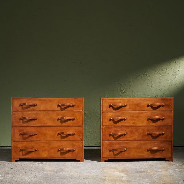 Pair of Cognac Leather Chest of Drawers, Europe