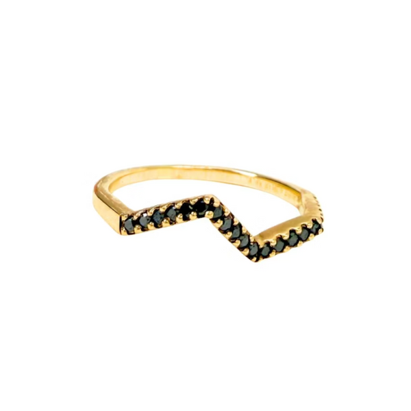 Kavant & Sharart 18k Yellow Gold Small Ziggy Ring with Black Diamonds