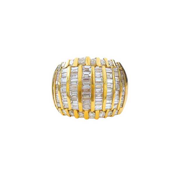 18k Yellow Gold Multi Row Baguette Diamond Dome Ring