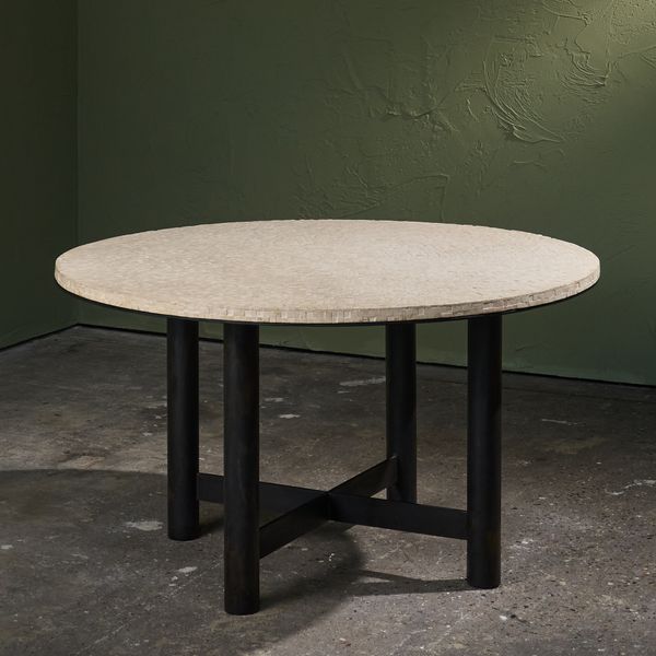 Exceptional Table in Fossil Stone and Metal Frame, Belgium