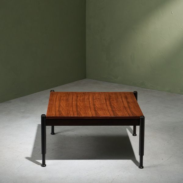 Square Coffee Table in Walnut with Staggered Legs, Italy, 1960s
