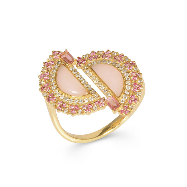 14k YG Pink Opal Diamond Ring